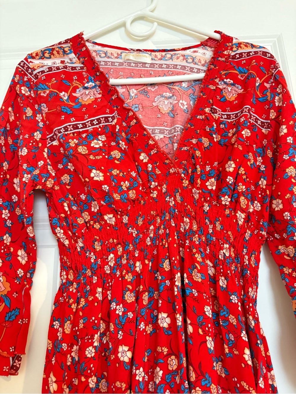 Red Floral V-Neck Tunic Top